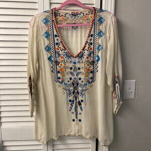 Johnny Was Cream Embroidered Tunic - Size Large